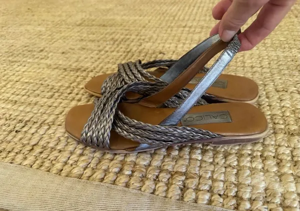 Calico Size 8 Metallic Woven Leather Slingback Sandals Square Toe - Image 4