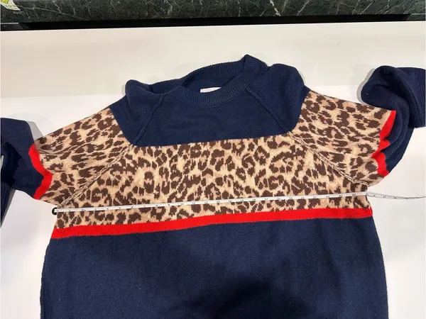 Aerie Navy Leopard Print Colorblock Sweater Crewneck Long Sleeve Pullover Large - Image 4