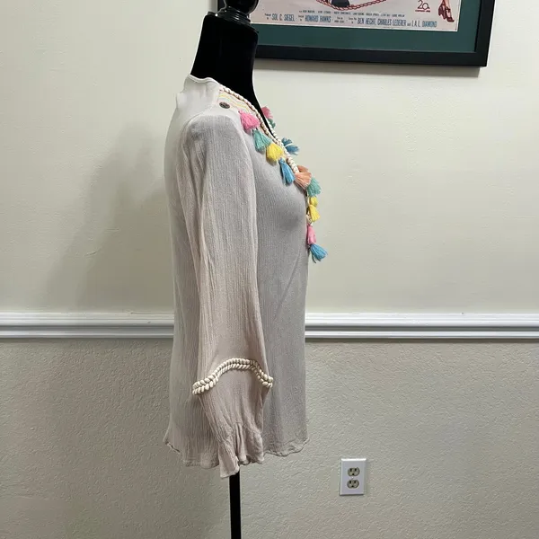 Soft Surroundings Women's Clementine Tunic Top Beige Fringe Boho Size M - Image 2