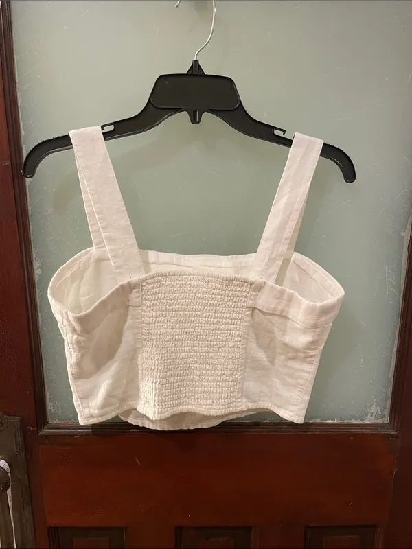 Abercrombie & Fitch Cream Square-Neck Linen Crop Top - Image 3