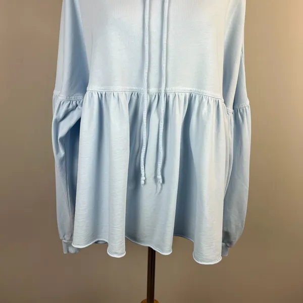 Aerie Peplum Hoodie Sweatshirt‎ Small Blue Balloon Sleeve Babydoll Oversized S - Image 6
