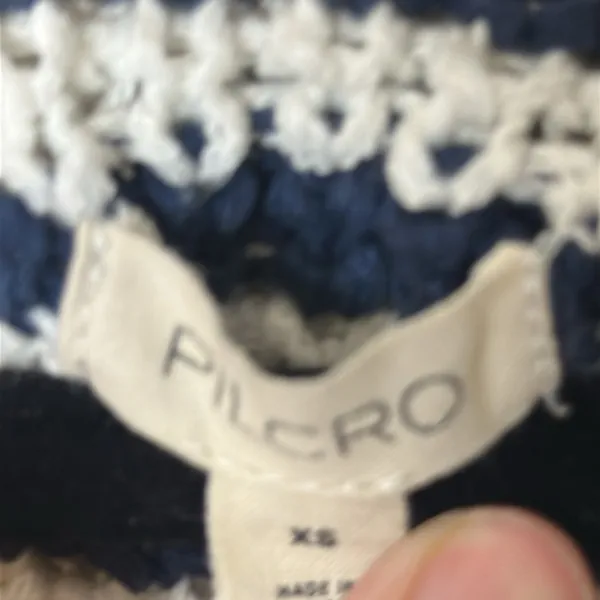 Anthropologie Pilcro Sweater Women's Navy Ivory Stripes‎ Cotton Knit Bell-Sleeve Size XS - Image 6