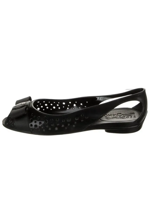 Salvatore Ferragamo Nilly Nara Vara Bow Perforated Peep Toe Jelly Flat Slides - Image 2