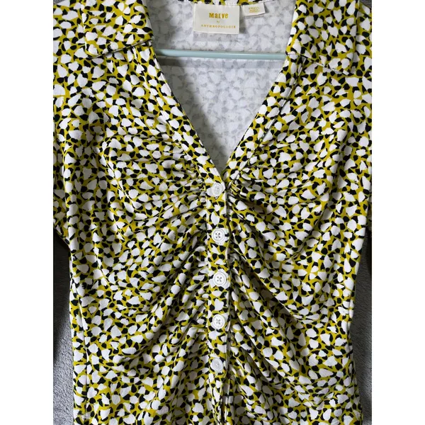 Maeve Anthropologie Abstract Geo Print Ruched Retro Mod Art‎ Teacher Eclectic SM - Image 2