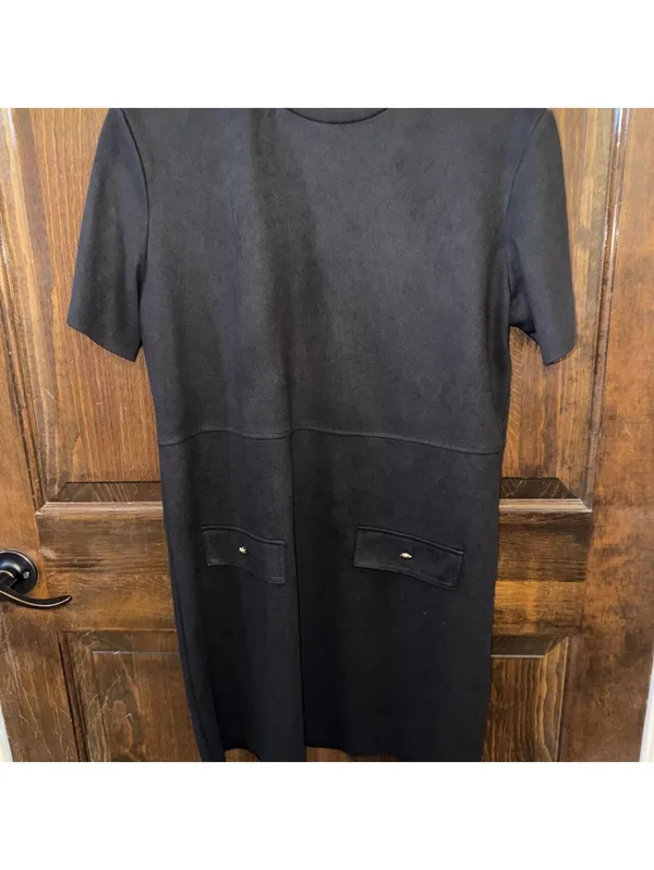 Zara Black faux-suede short-sleeve mini shift dress - Image 2