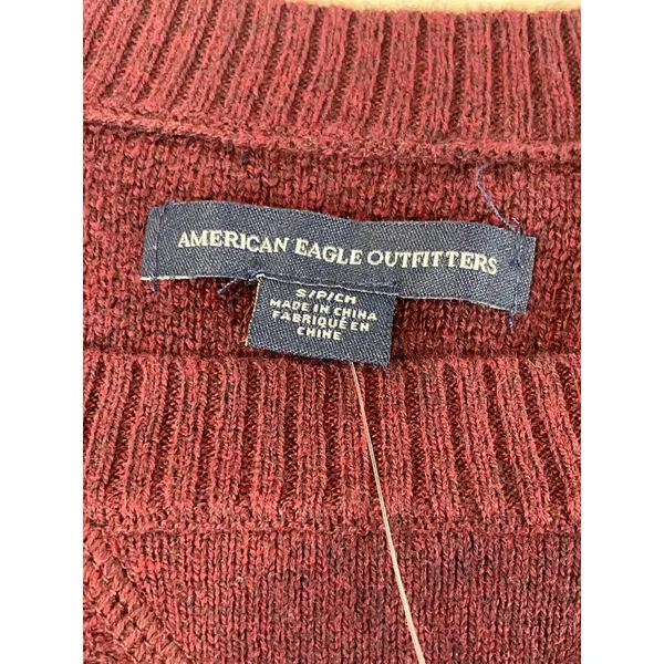 American Eagle Sweater Size S Burgundy Knit Crew Neck Long Sleeve Rib Trim NWT - Image 2