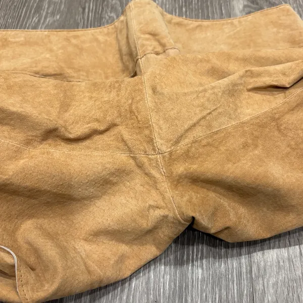 VTG Y2K Metrostyle Tan Suede Leather Patchwork Flare Pants 14 Boho Western Moto - Image 6