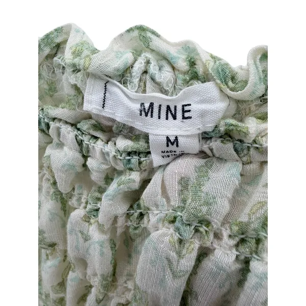 MINE Smocked Puff Sleeve Mini Dress Green‎ White Floral M Milkmaid Cottage Girly - Image 3
