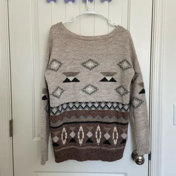 NWOT | American Eagle‎ women’s geometric neutral wool warm knit sweater small - Image 7