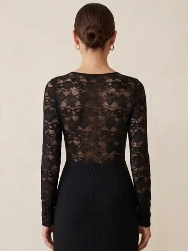 Cinq A Sept Lace Long Sleeve Bodysuit Large Whimsigoth 90s Dark Romantic Boudoir - Image 2