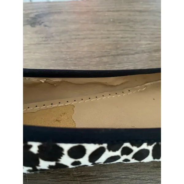 Neiman Marcus Metallic Toe Leopard Print Ballet Flats calf Hair size 8 flawed - Image 8