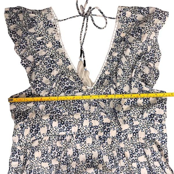 Anthropologie V-neck Plunge Tunic Mini Dress Blue Floral Crochet Tassel Large‎ - Image 15
