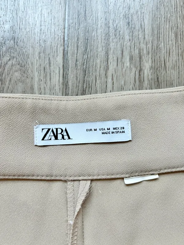 Zara Pleated Pull On Wide Leg Cropped Culottes Pants in Khaki Tan Size M - Image 4
