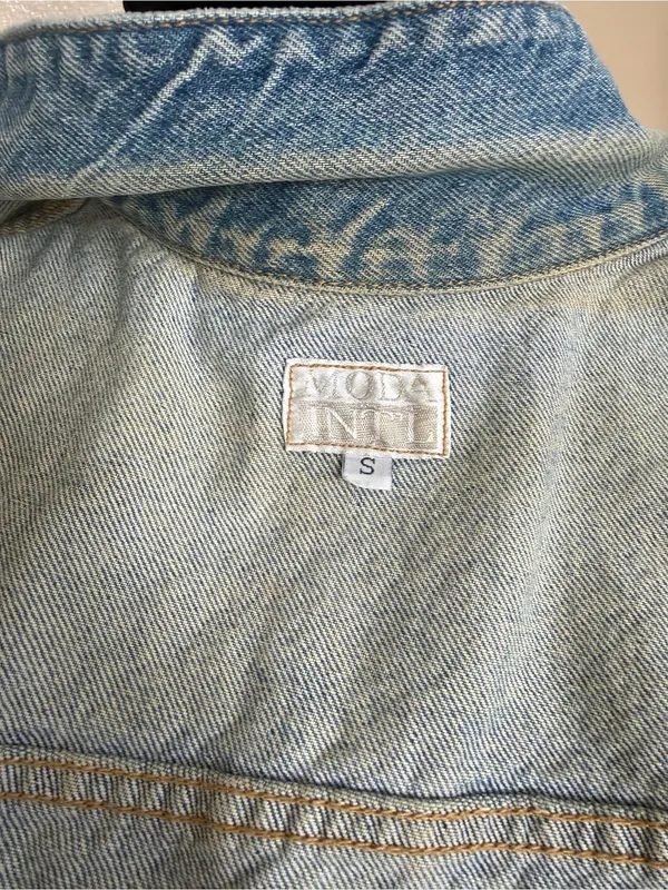 Vintage Kory Intl Blue Denim Vest Small Cropped Zip Front Y2K Grunge Made in USA - Image 7