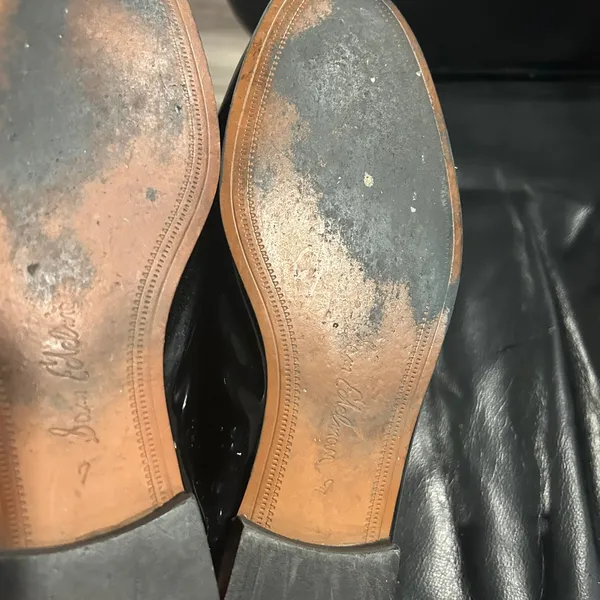 Sam Edelman Black Patent Mules with Gold Detail - Image 7