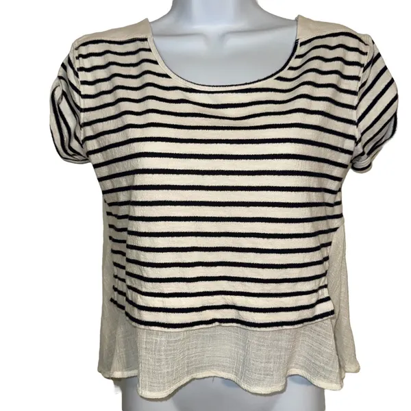 FREE PEOPLE French Kiss Black White Striped High Low Blouse‎ S/S Size XS - Image 2