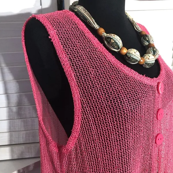 Simply Noelle Beach Cover Up Sheer Mesh Embroidered Appliqué Hot Pink Sz M - Image 8