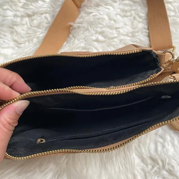 Tan Faux Leather Shoulder Bag Set With Coin Purse Adjustable Strap - Image 7