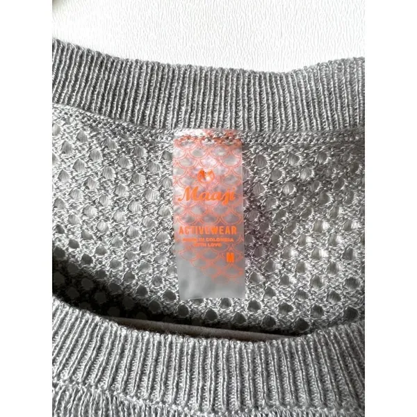 Maaji‎ Activewear Gray Mesh Knit Long Sleeve Sweater Crew Neck Women Medium - Image 4