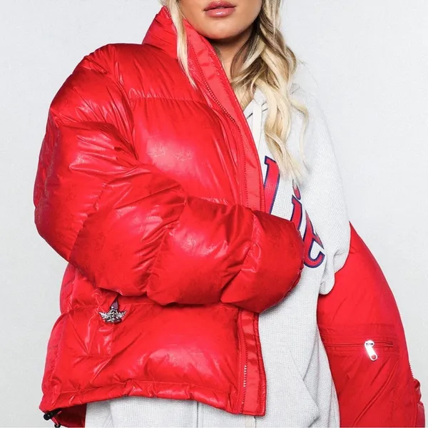 Boys Lie Red Puffer Logo Jacket in Red M/ L - Image 2