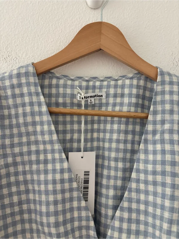 Reformation Liam top in blue gingham new nwt - Image 3