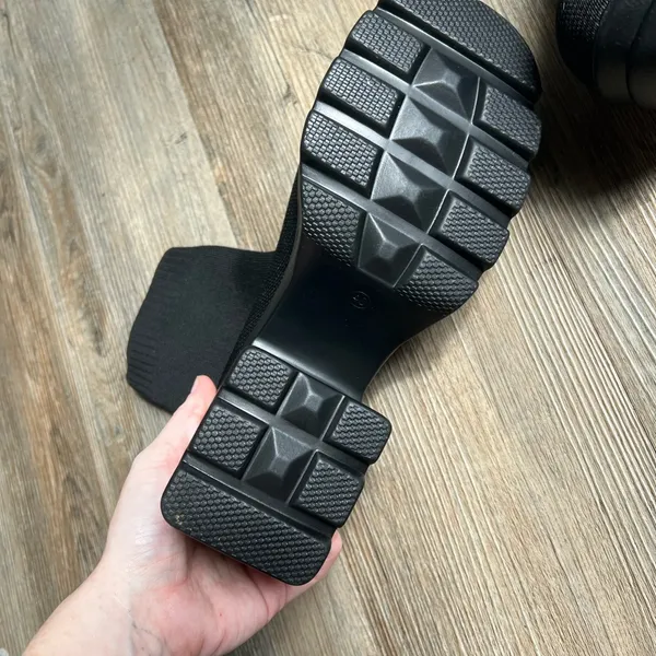 Amazon Black Chunky Heeled Sock Boots - Image 4