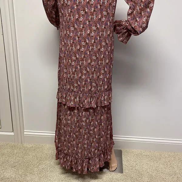 Nasty Gal Long Sleeve Mauve with Dainty Florals Maxi Long Dress size 4 - Image 8