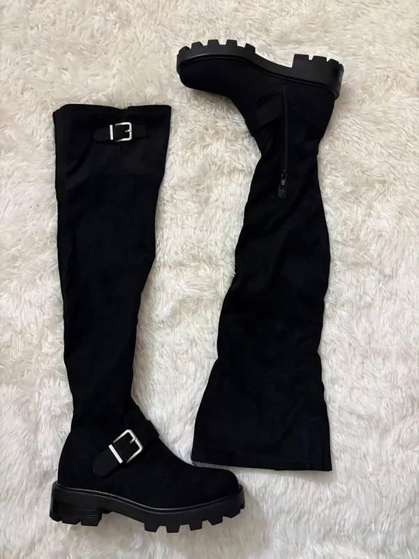 Nine West Over-the-Knee Black Buckle Combat Boots - Women - Image 2