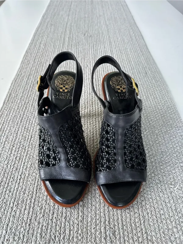 Vince Camuto Black and Brown Woven Slingback Heels - Image 8