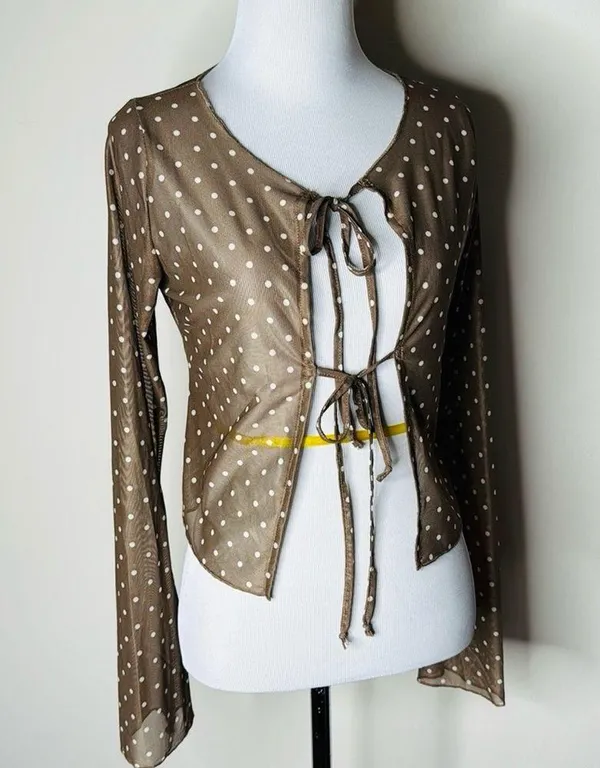 Motel Rocks Araceli Brown Polka Dot Tie-Front Top - Image 3