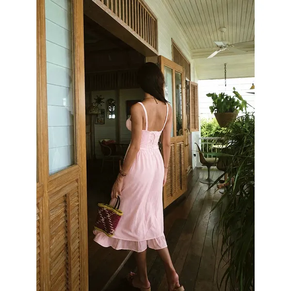 Commense Coastal Cowgirl Ruffle Hem Milk Maid Midi Dress S Baby Pink NWT - Image 3