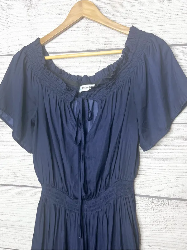 DO+BE Navy Blue Off Shoulder Keyhole Neck Short Sleeve Mini Dress Size Large - Image 3