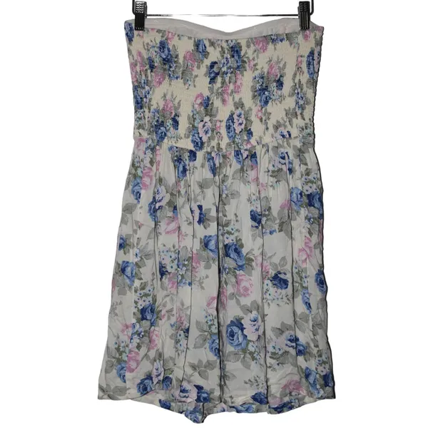Women's Abercrombie & Fitch Cream Pink Blue Floral Strapless Dress Size Medium M - Image 2