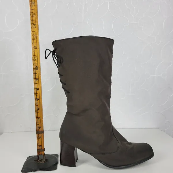 Vintage Toe Warmers Canada T03639 Winter Boots Sz 9 Brown Nylon Side Zip Lace Up - Image 10