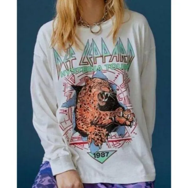 Daydreamer Medium Def Leppard Hysteria Oversized Graphic Tee White - Image 2