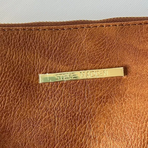 Steve Madden Clutch Bag Y2K Faux Leather Wristlet Zipper Cognac Classic Minimal - Image 2
