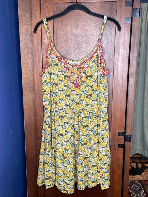 Natural Life Embroidered Floral Swing Dress Boho Cottagecore Festival Mini M - Image 2
