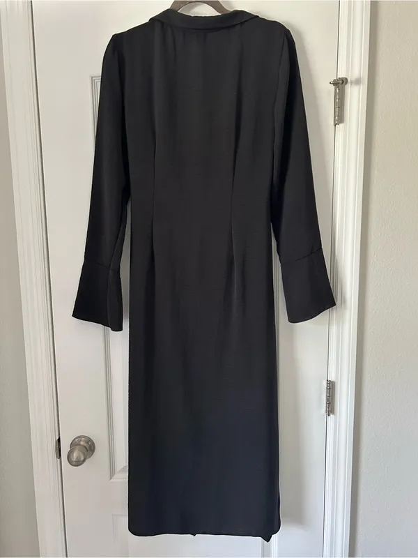 ASOS Black Draped Side Ruching Tulip Hem Long Sleeve Dress V Neck - Image 8
