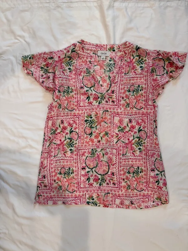 CeCe Pink Floral Strapless Peplum Top XS Cottagecore - Image 3