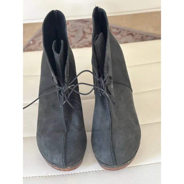 Free People Black Suede Lace Up Wood Platform Clog Ankle Boots‎ Made in Spain 37 - Image 2