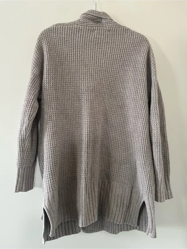 Barefoot Dreams Cozy Chic Oatmeal Taupe Waffle Knit Long Cardigan Small Cabin - Image 7