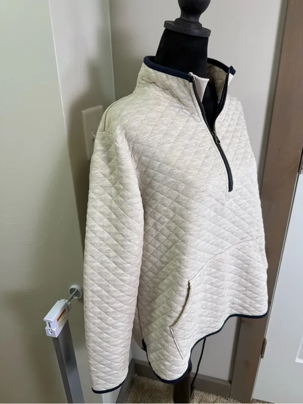 Market & Spruce Lisa Quilted Pullover Sweatshirt Beige 1/4 Zip Soft Oversized L‎ - Image 3