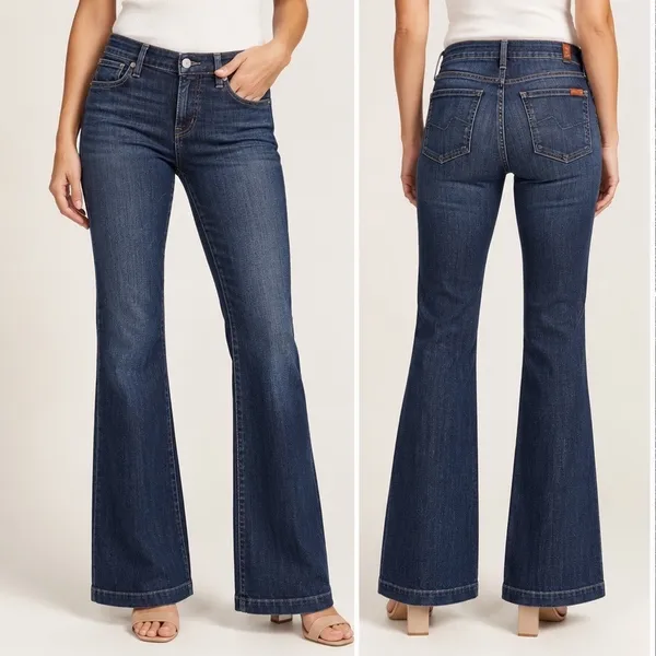 7 For All Mankind Dojo Flare Jeans Womens 23 Dark Wash Boho Wide Leg - Image 2