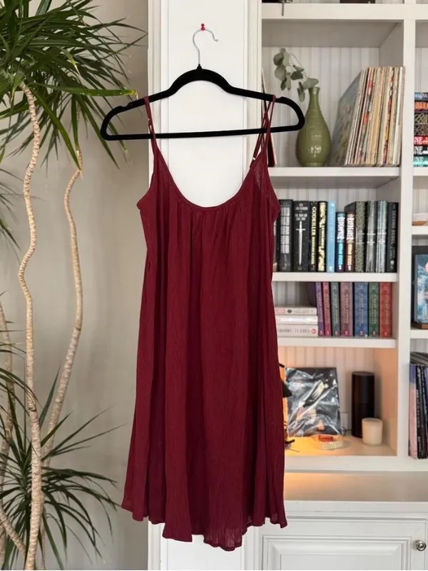 Anthropologie burgundy Deep Wine Crinkled Slip Dress, size S - Image 2