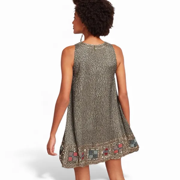 Anthro RAGA Wedding Guest Hanna Beaded & Sequin Sleeveless Dress Garden Party M - Image 3