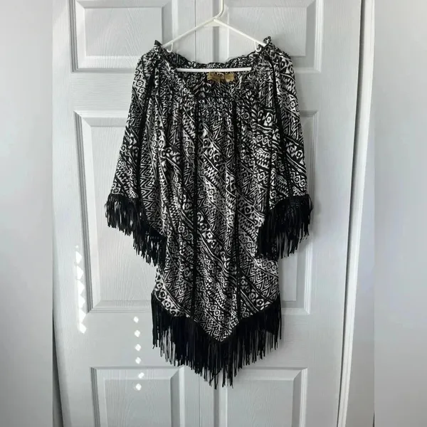 Cinco Ranch Womens Black/White Long Sleeve Tassel Dress Size Large - Image 2