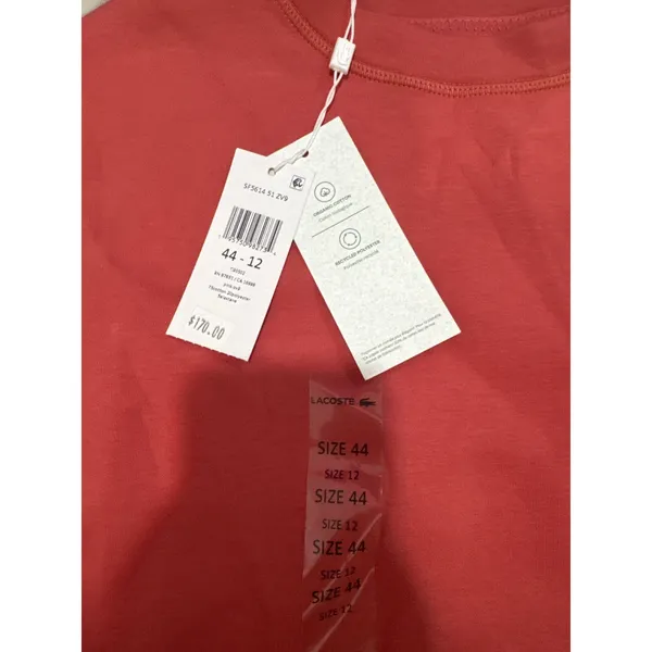 NWT Lacoste Organic Cotton Blend Crewneck Sweatshirt Pink Red SF5614 Size 12 44 - Image 2