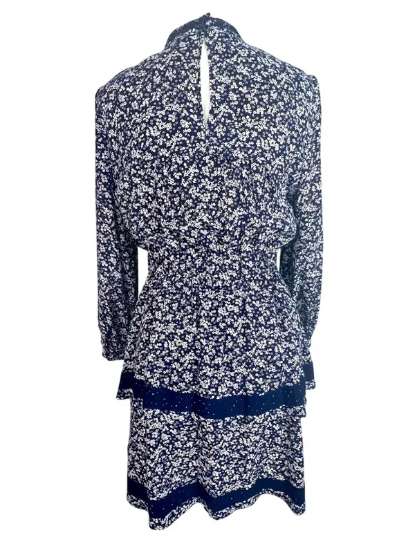 Chelsea & Violet Mini Floral Print Tiered Ruffle Long Sleeve Dress S Blue NWT - Image 6
