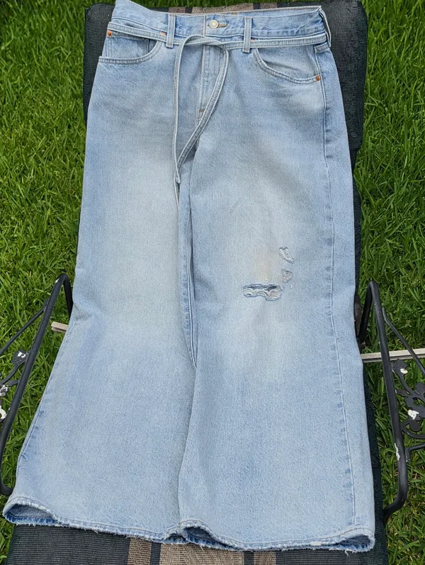 Levis Premium Womens XL Straight Jeans 28 Linen Blue Mid Rise Baggy Loose - Image 5