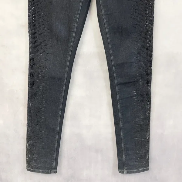 Cache Skinny Low Rise Jeans Women‎ 2 Black Rhinestone Stretch Y2K McBling - Image 4